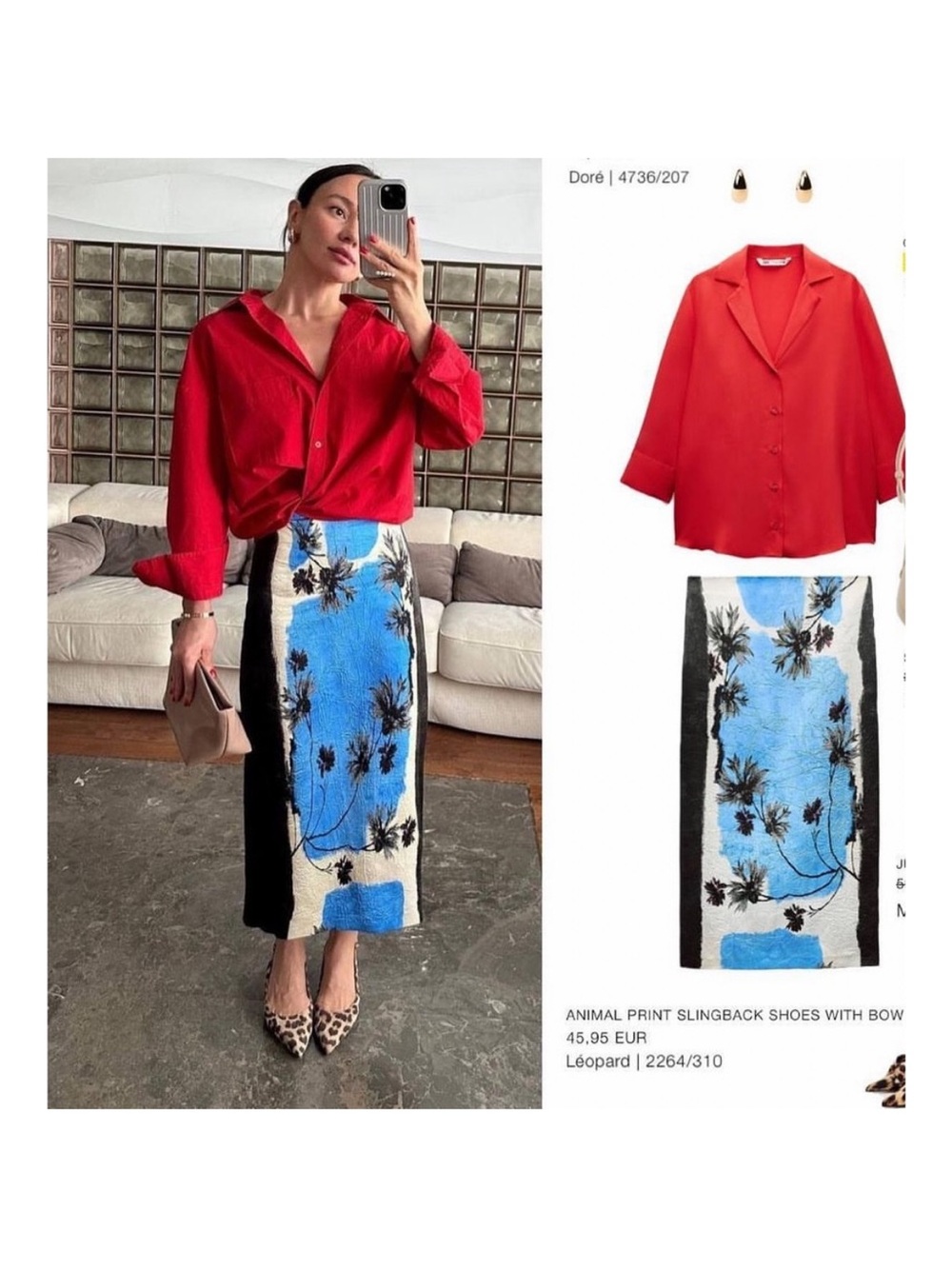 Zara Palm-Print Midi Skirt